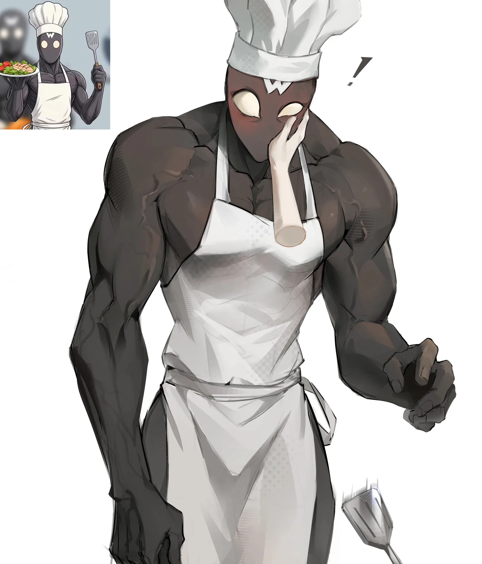 戴 W 面具的厨师猛男 插画